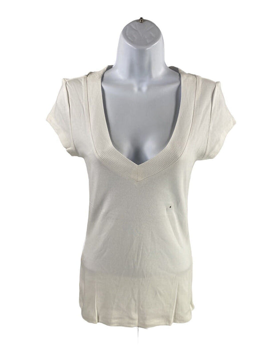 NEW Express Women's White Sexy Basics Short Sleeve V-Neck T-Shirt - S