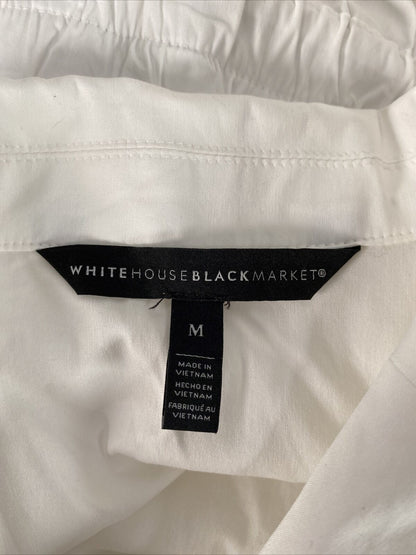 White House Black Market Women's White Tie-Waist Embroidered Poplin Top-M