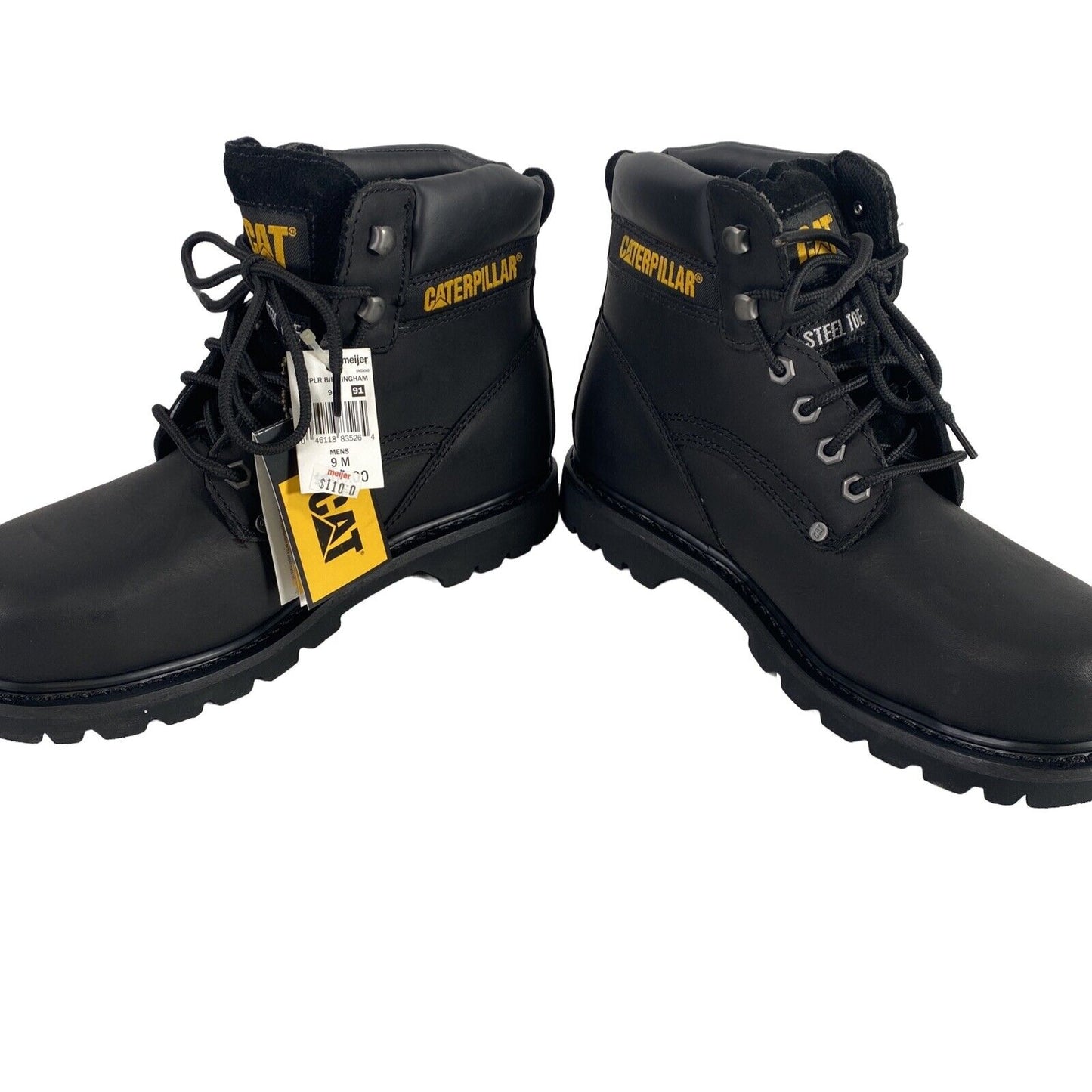 NEW Caterpillar Men's Black Leather Birmingham Steel Toe Work Boots - 9