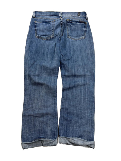 Seven 7 For All Mankind Jeans ajustados cortos y enrollados con lavado medio para mujer -24