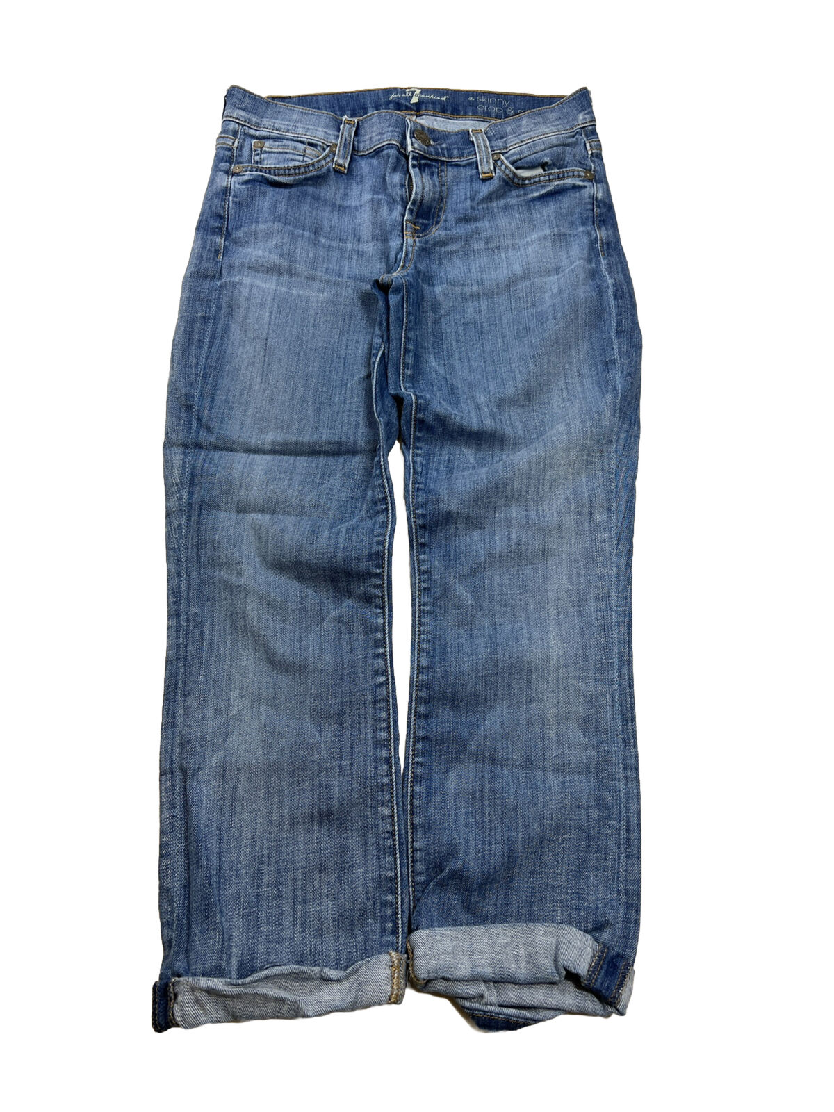 Seven 7 For All Mankind Jeans ajustados cortos y enrollados con lavado medio para mujer -24