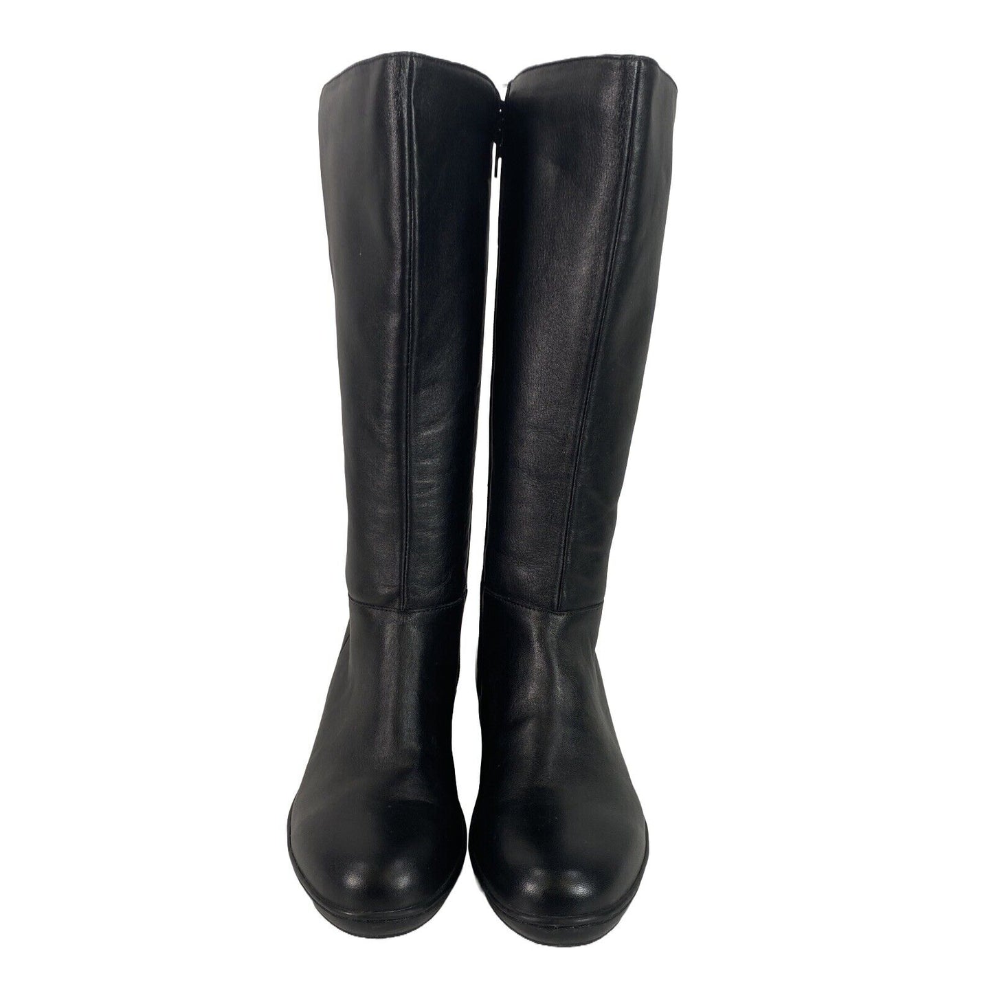 David Tate Women's Black Leather Mid Calf Full Zip Riding Boots - 7.5M