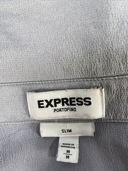 Express Womens Gray Metallic Slim Fit Roll Tab Portofino Button Up Top- M