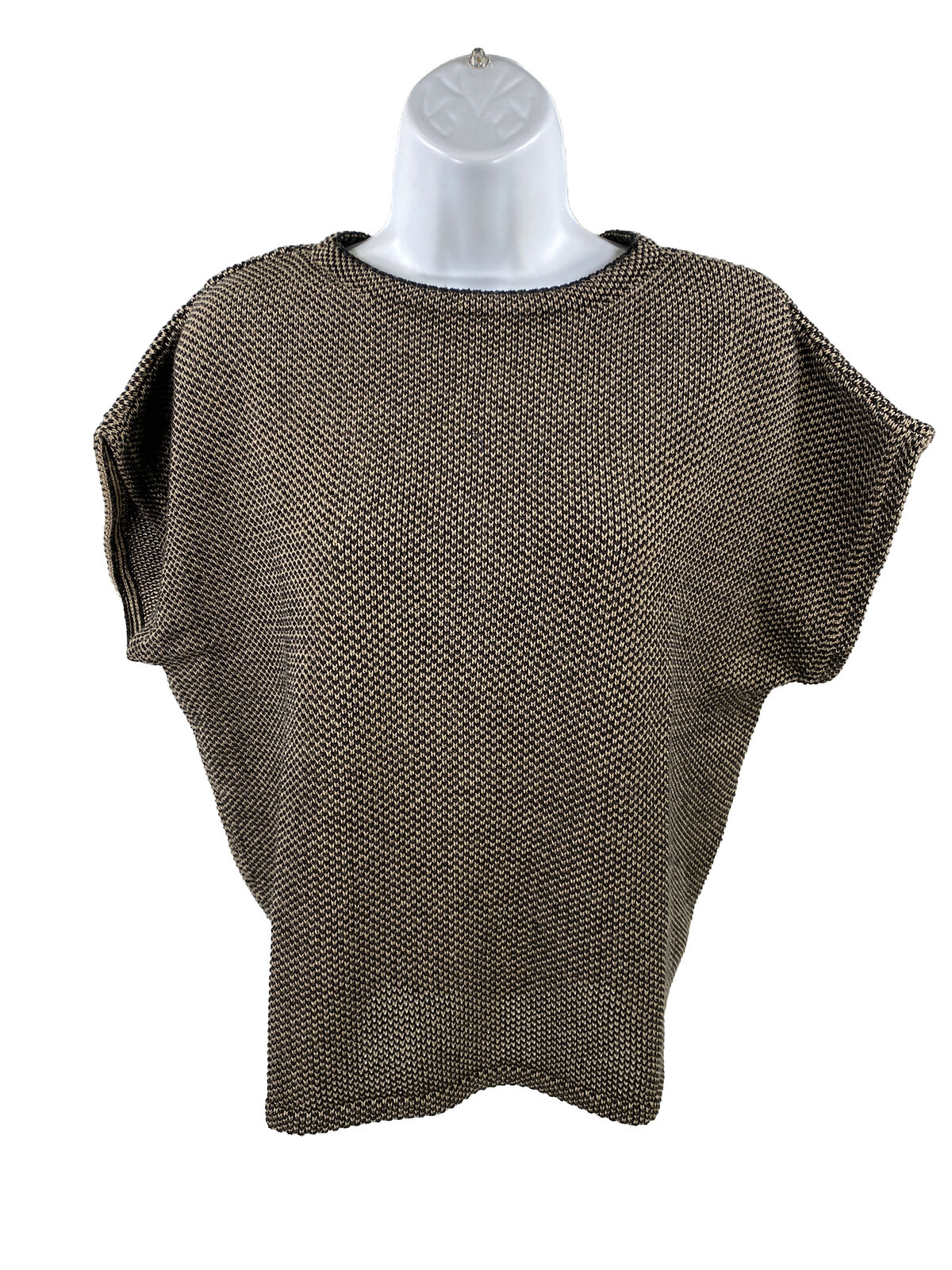 Chris Triola Women's Black/ Brown Cotton Short Sleeve Shell Sweater - S