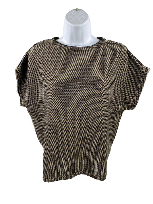 Chris Triola Suéter de manga corta de algodón negro/marrón para mujer - S