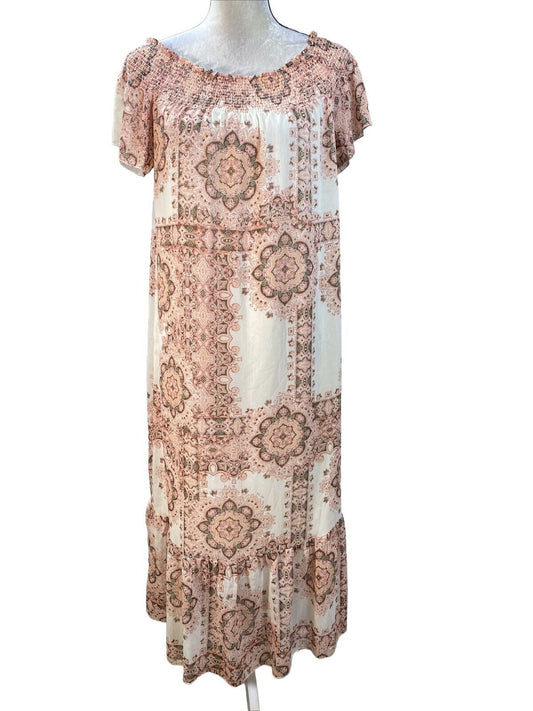 Nanette Lepore Women's White/Pink Paisley Sheer Cap Sleeve Dress Sz 8