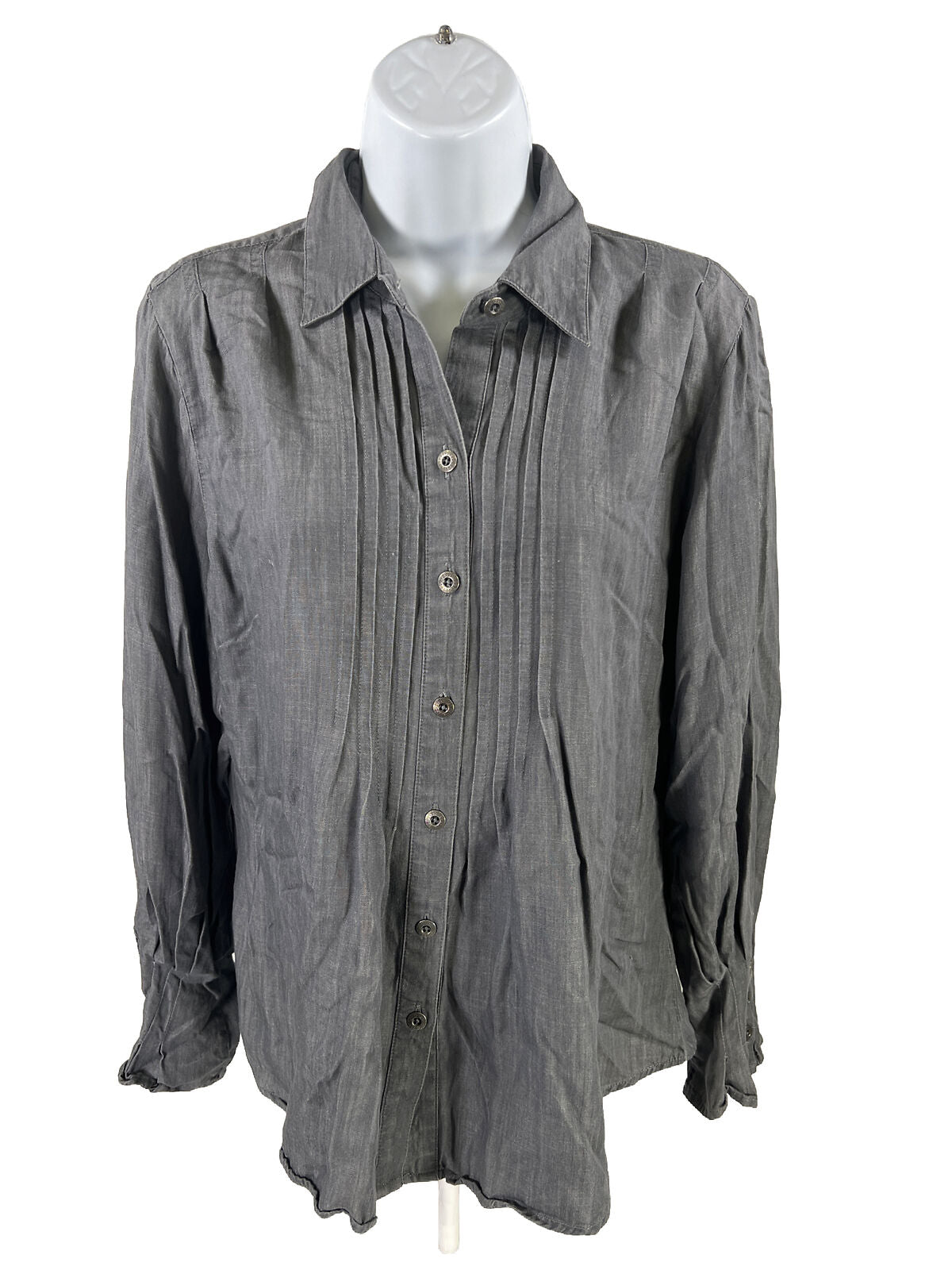 Coldwater Creek Camisa gris de manga larga con botones para mujer - Petite M
