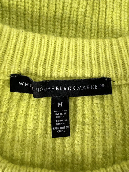 White House Black Market Women's Neon Green Crop Sweater - M