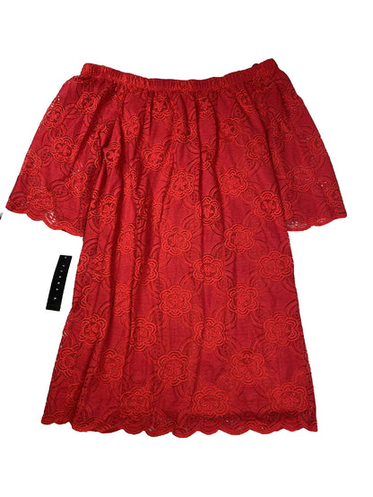 NUEVO Tiana B. Vestido recto corto con hombros descubiertos y encaje rojo para mujer - 16