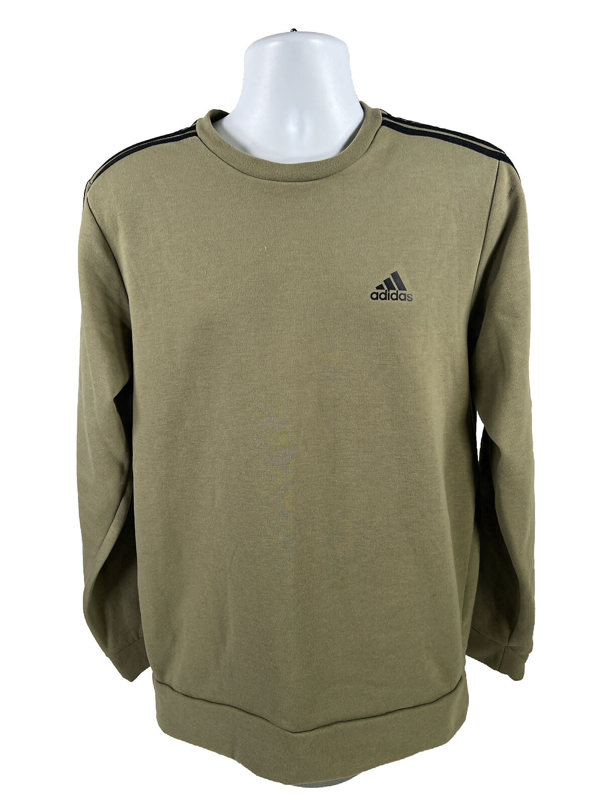 adidas Men's Green Fleece Lined 3 Stripe Crewneck Sweatshirt - M