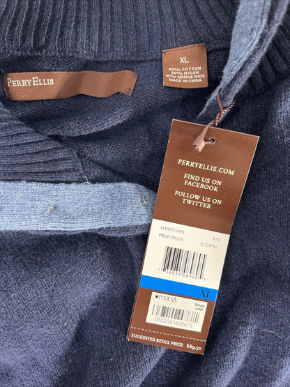 NUEVO Suéter de mezcla de lana con cuello chal azul marino de Perry Ellis para hombre - XL