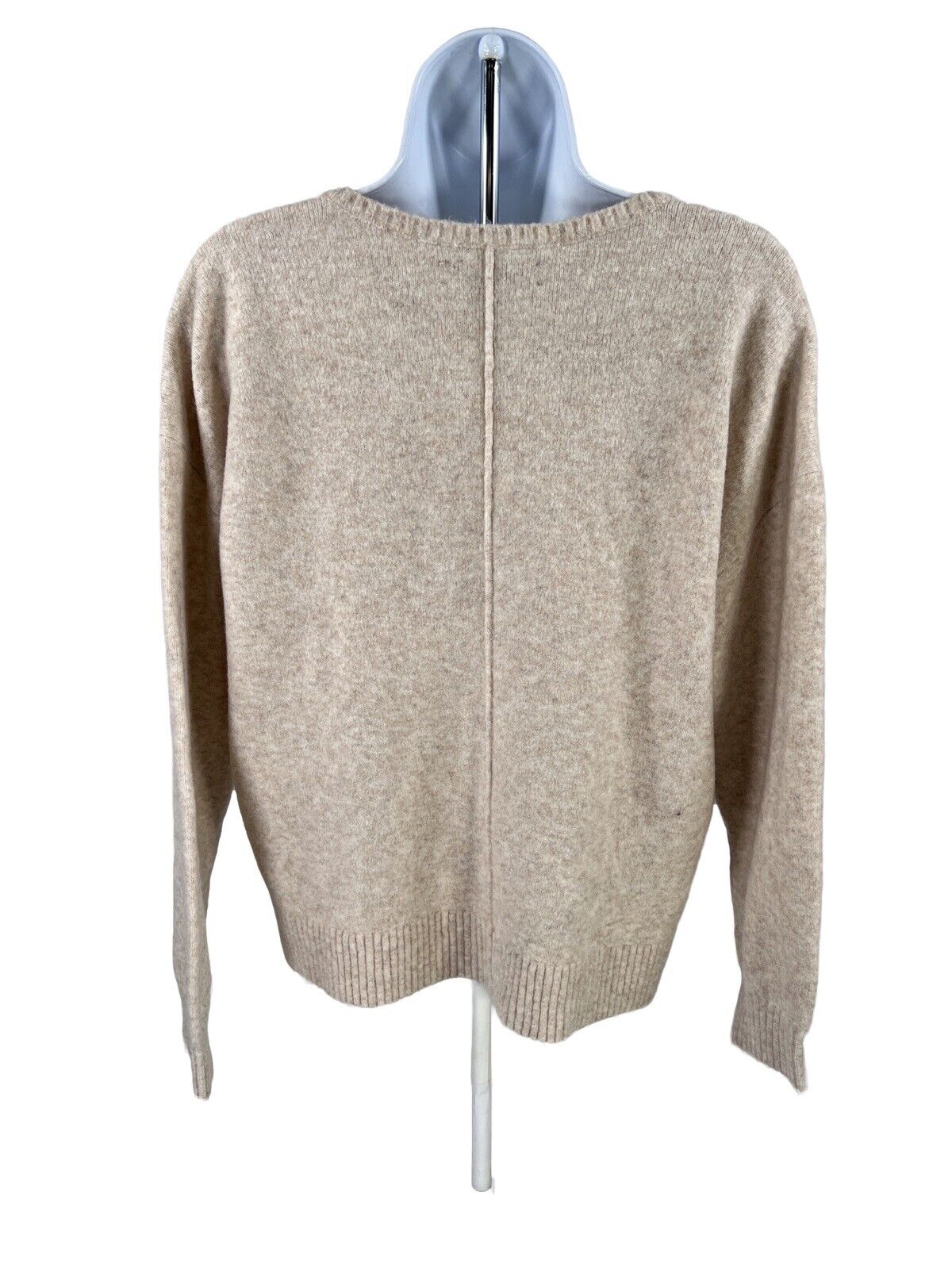 LOFT Women's Beige Wool Blend V-Neck Oversized Sweater - S
