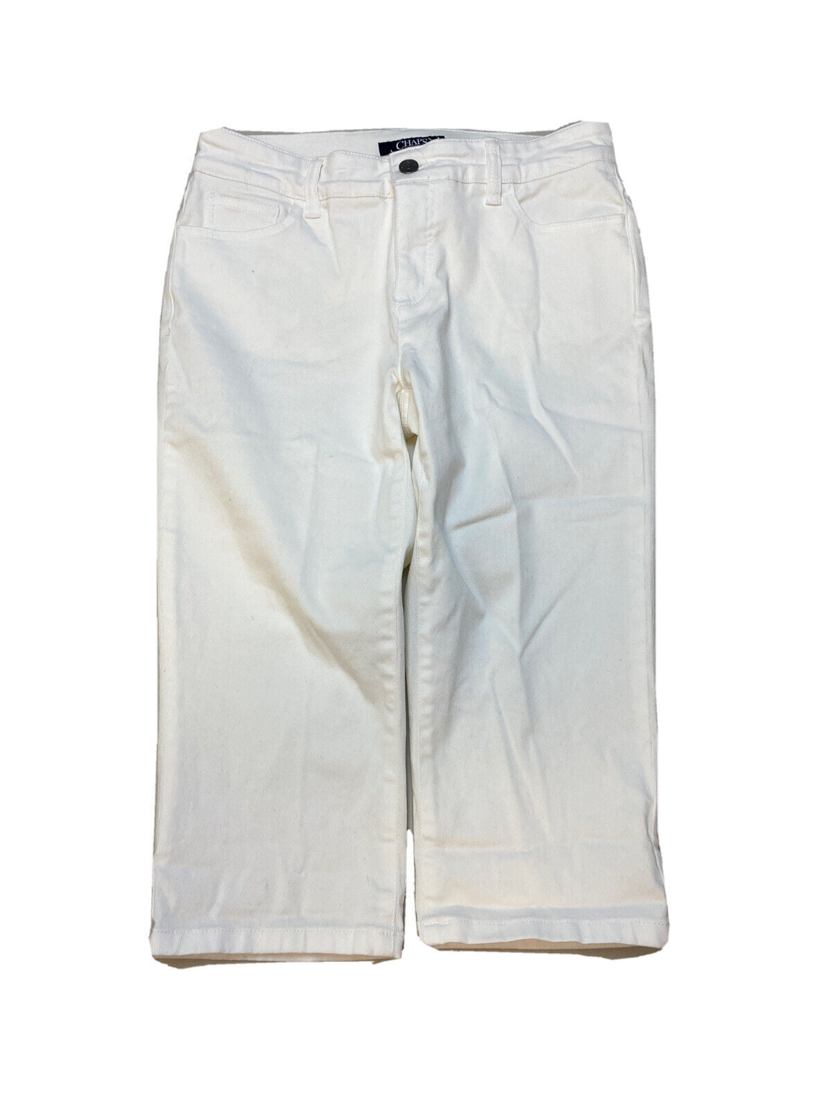 NUEVOS pantalones vaqueros recortados elásticos blancos Chaps para mujer, talla 4