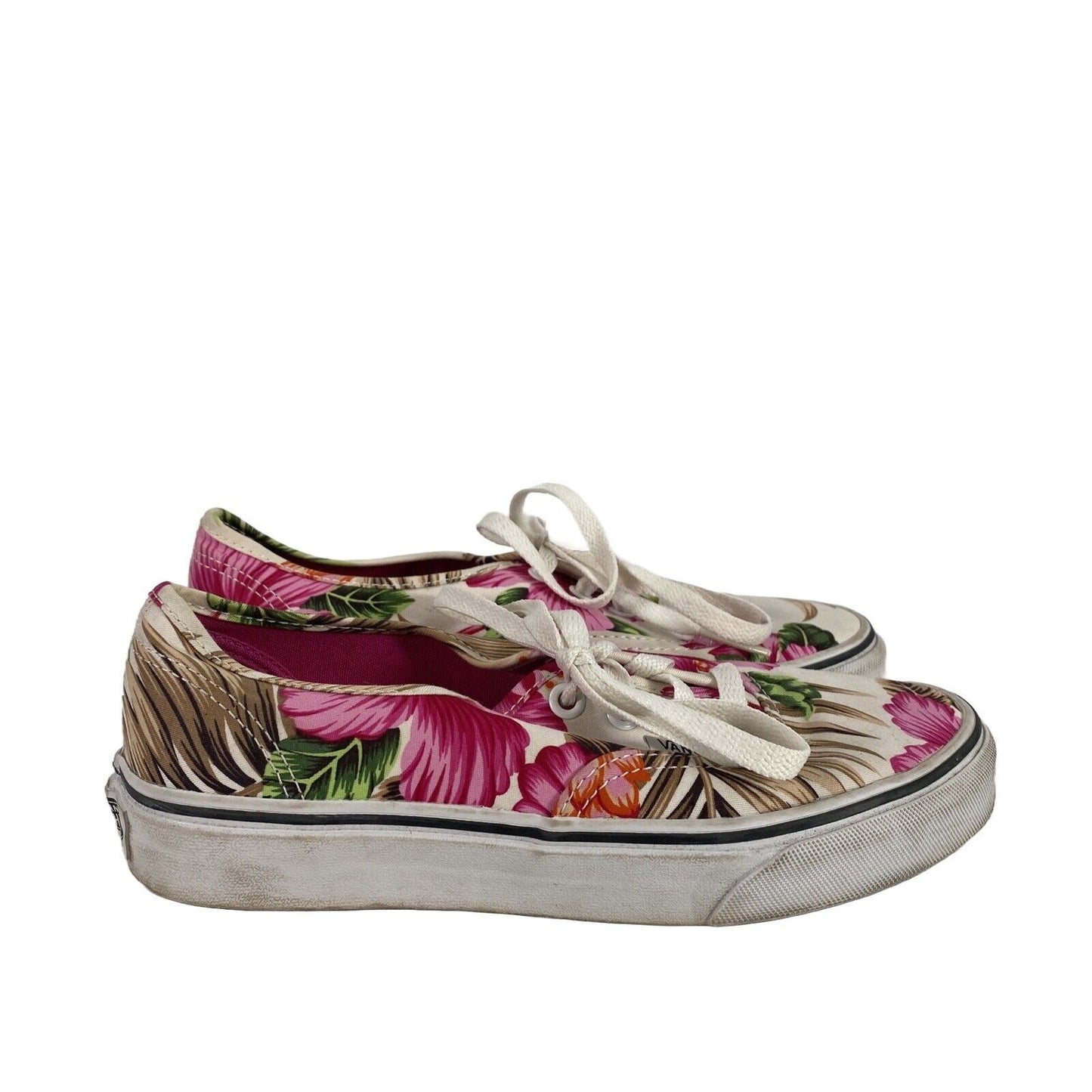 Vans Women's White & Pink Floral Lace Up Classic Sneakers - 6.5