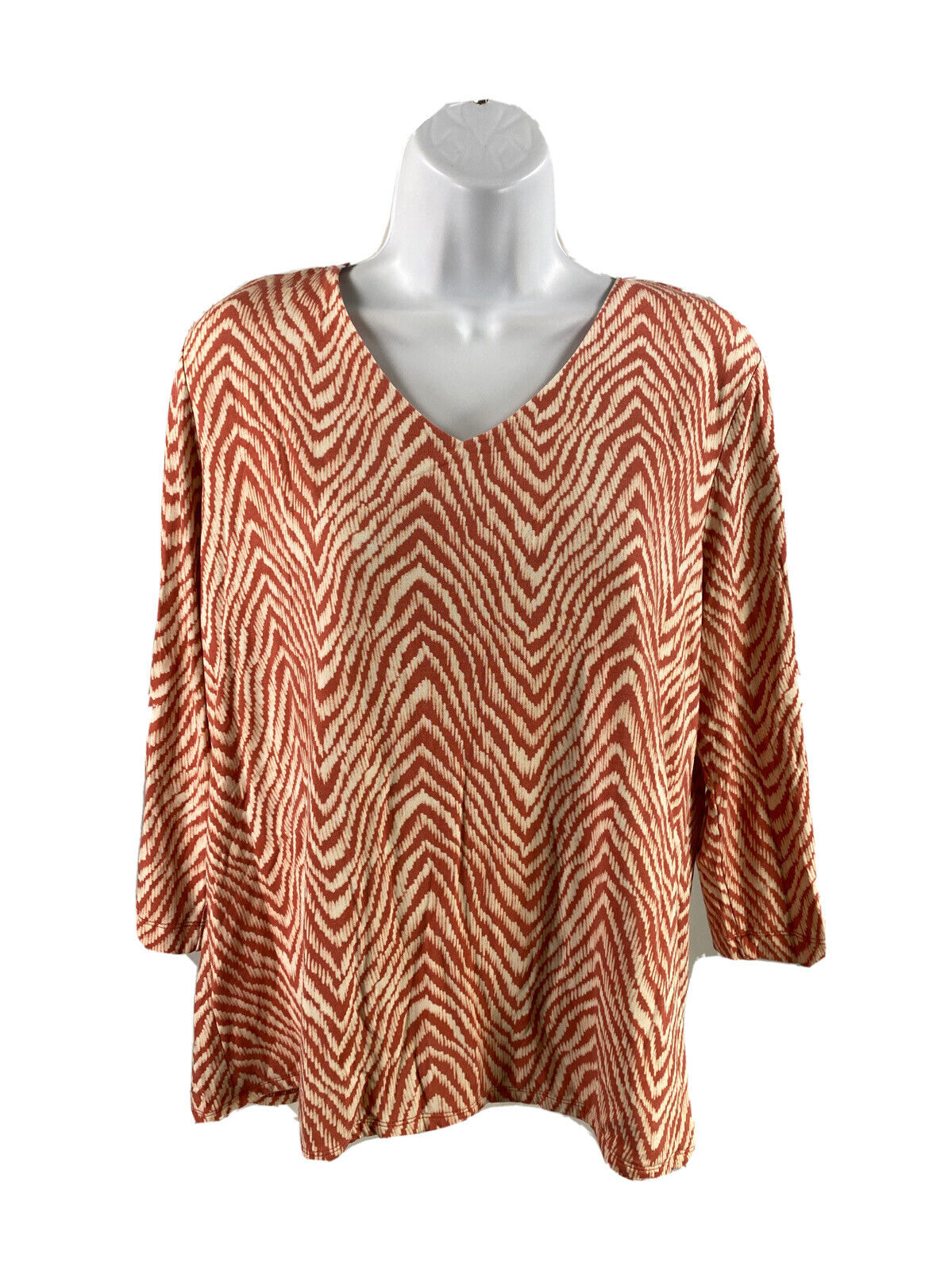 Chico's Women's Pink Tribal V-Neck 3/4 Sleeve Rayon Casual Top Sz 2/L