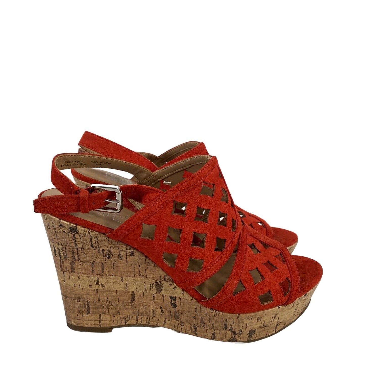 Franco Sarto Womens Red Fabric Slingback 4.5" Cork Wedge Shea Sandals - 8