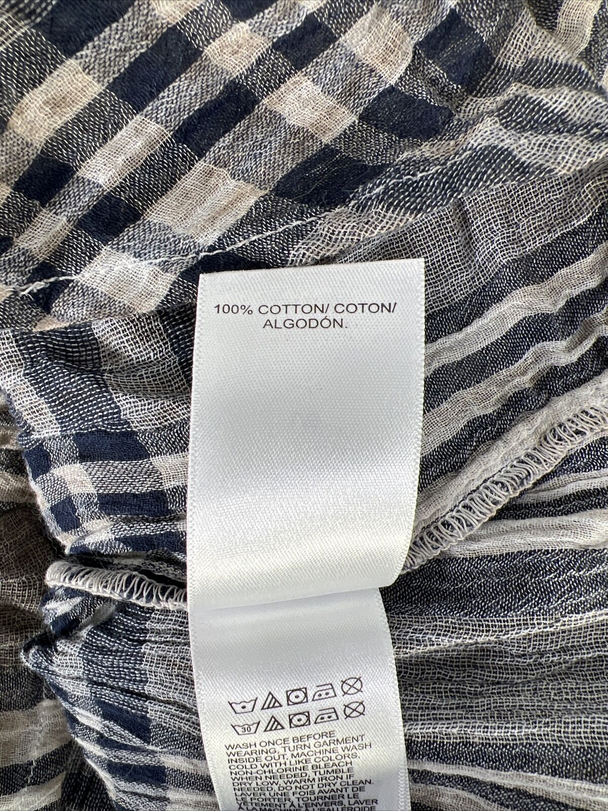 Lucky Brand Women's Gray/Blue Plaid Short Sleeve Button Up Shirt - L
