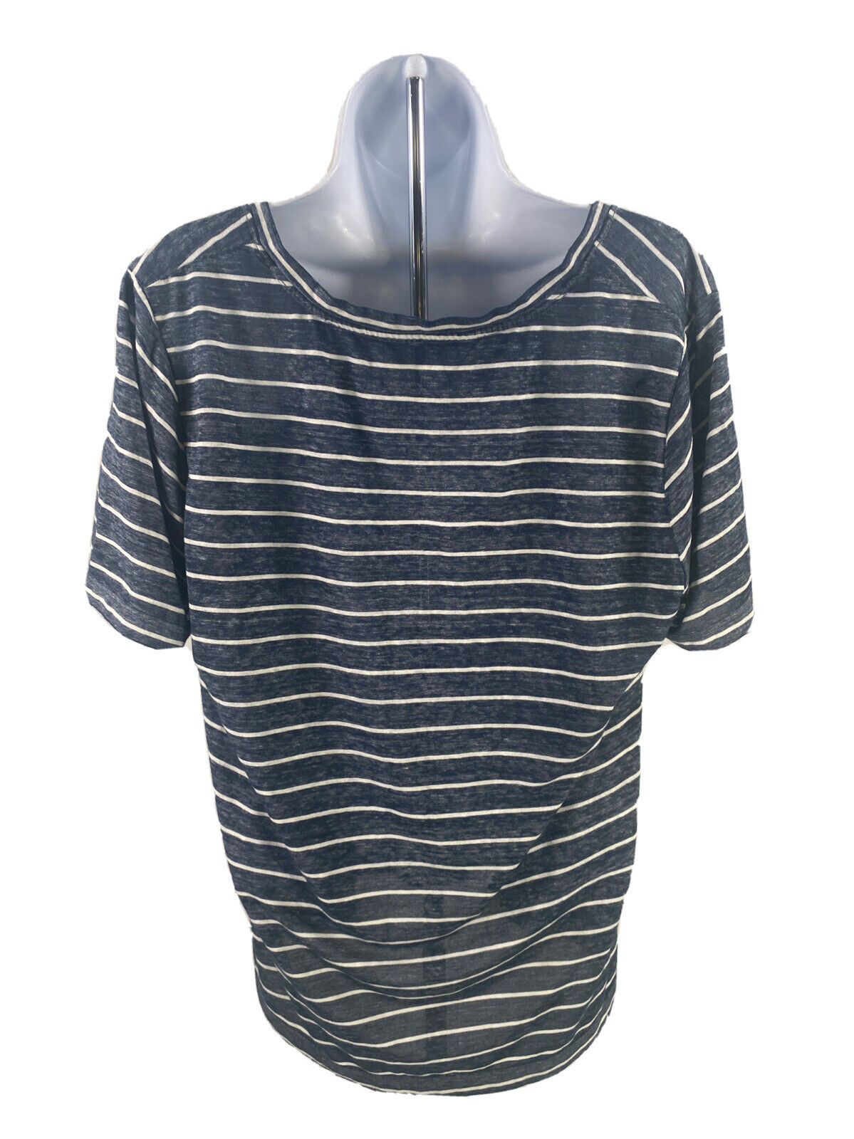 Lucky Brand Women's Blue/White Striped Venice Burnout V-Neck T-Shirt Sz L