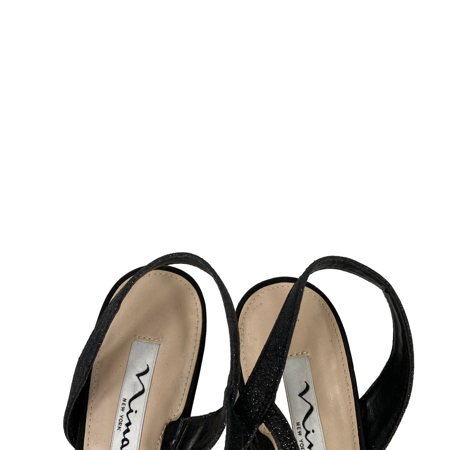 Nina Women's Black Glitter Stappy Open Toe Heels - 8.5 M