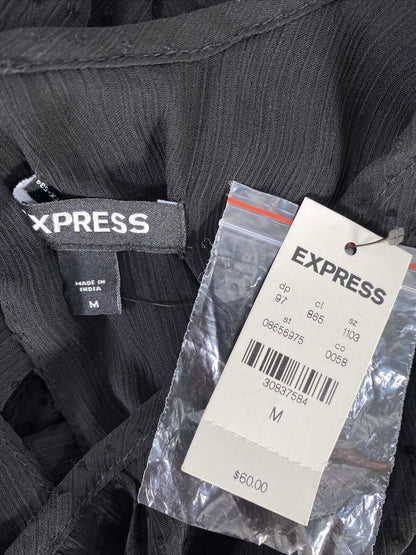 NEW Express Women's Black Ruffle Sheer Long Sleeve Blouse - M
