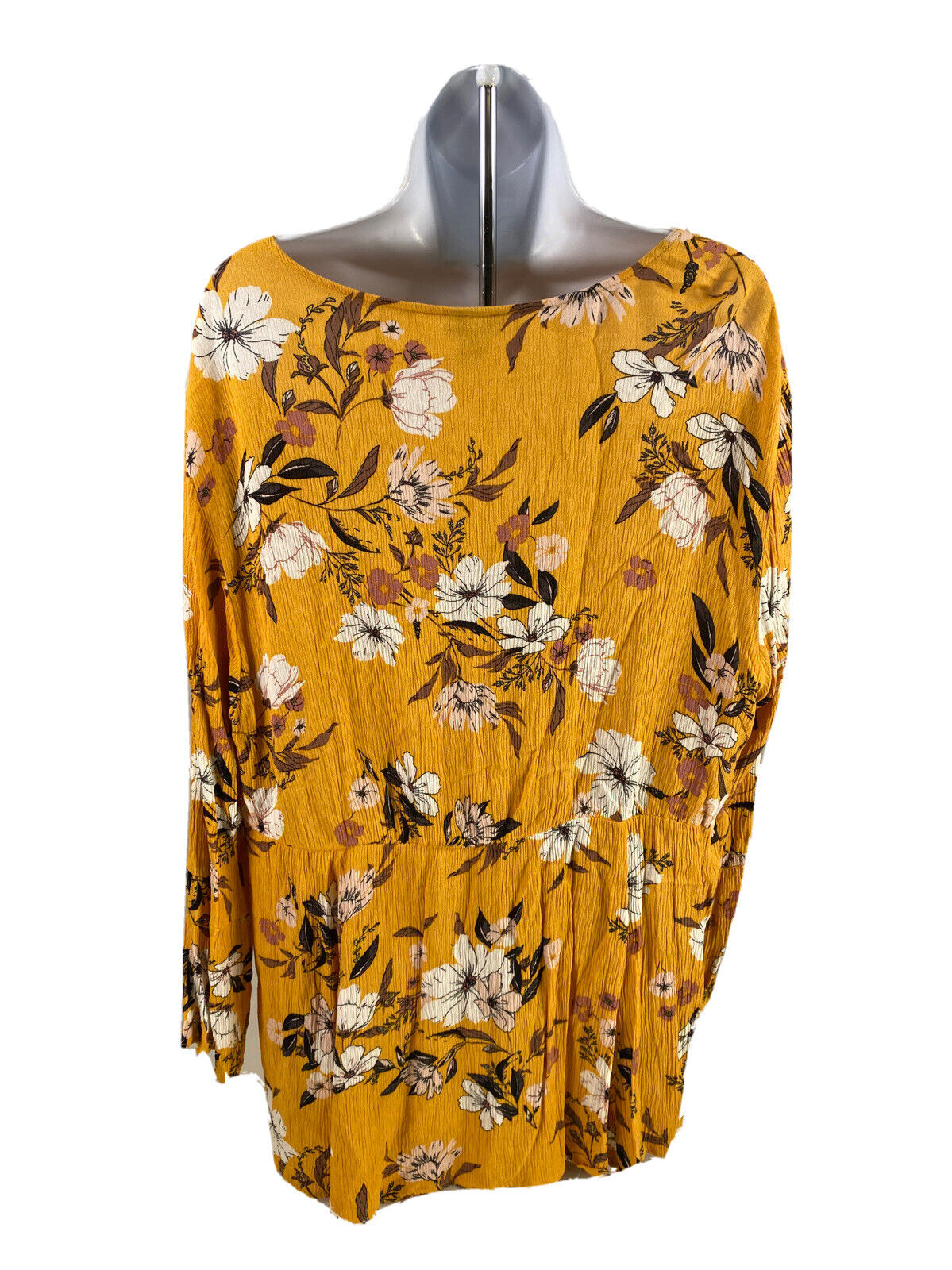 Torrid Women's Yellow Floral Long Bell Sleeve V-Neck Blouse - Plus 2