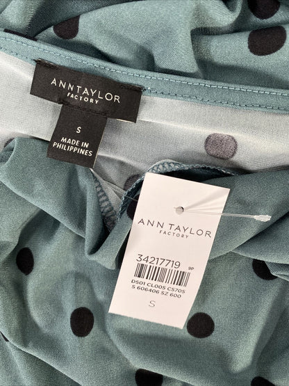 NEW Ann Taylor Women's Blue Polka Dot Drape Neck Long Sleeve Shirt - S