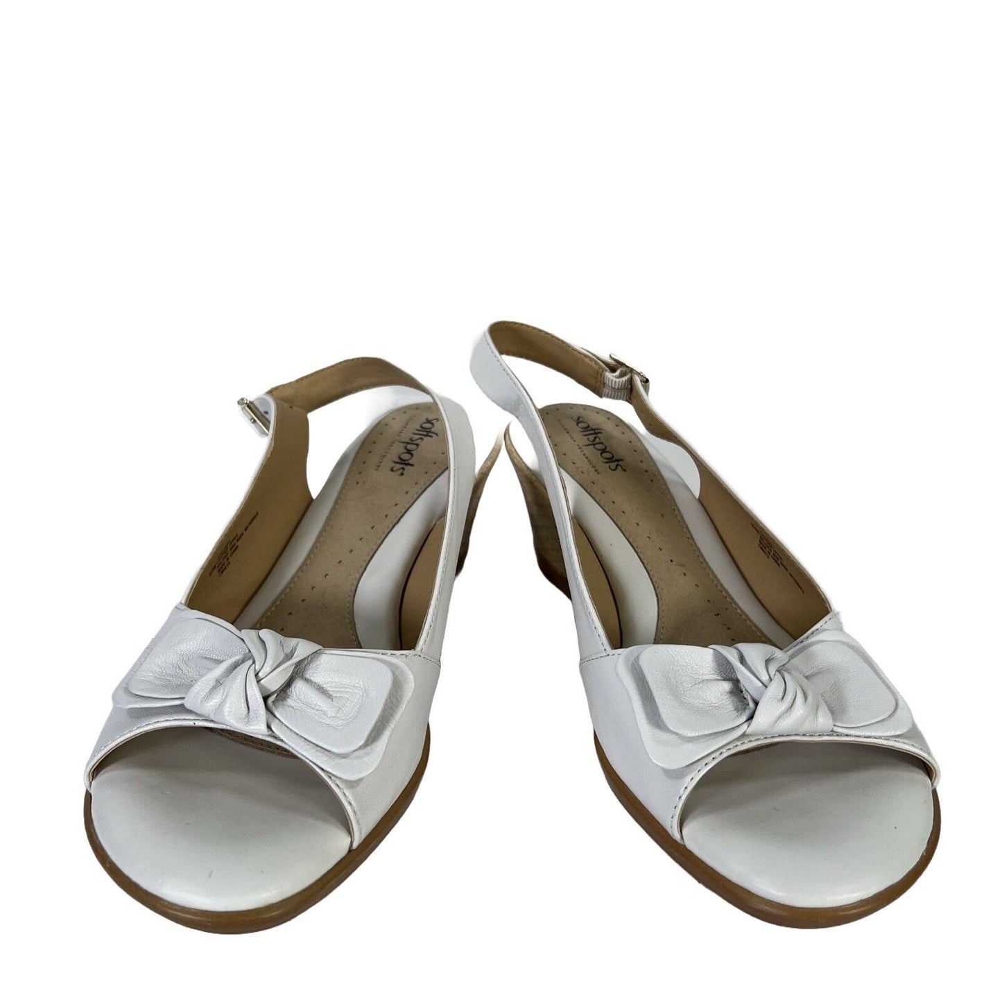 Softspots Women's White Leather Wedge Slingback Sandals - 8.5 Wide