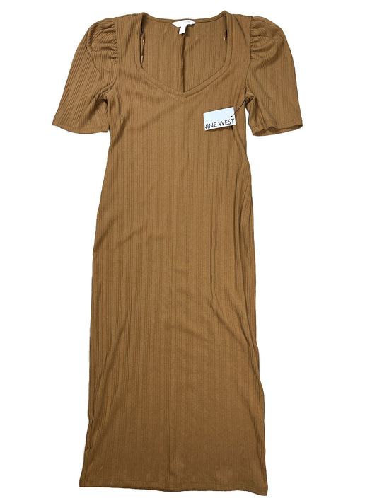 NUEVO Vestido largo de manga corta de color naranja bronce/marrón de Nine West para mujer - M