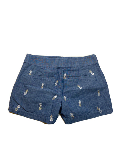 LOFT Women's Blue Embroidered Pineapple  Riviera Chino Shorts - 0