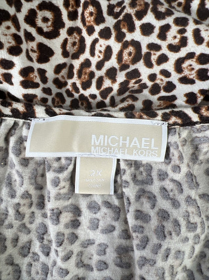 Michael Kors Women's Brown Animal Print 3/4 Sleeve T-Shirt - Plus 2X