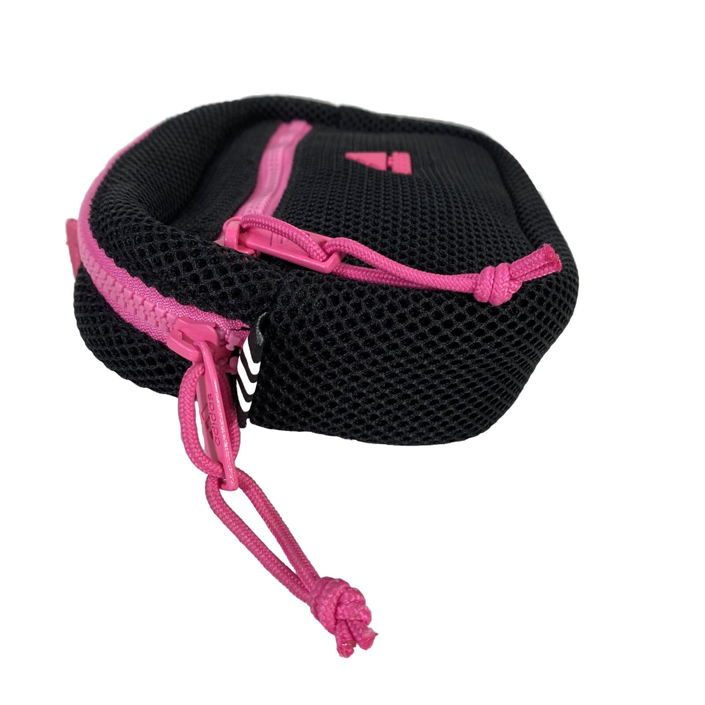 adidas Riñonera deportiva con cremallera de malla negra y rosa para mujer