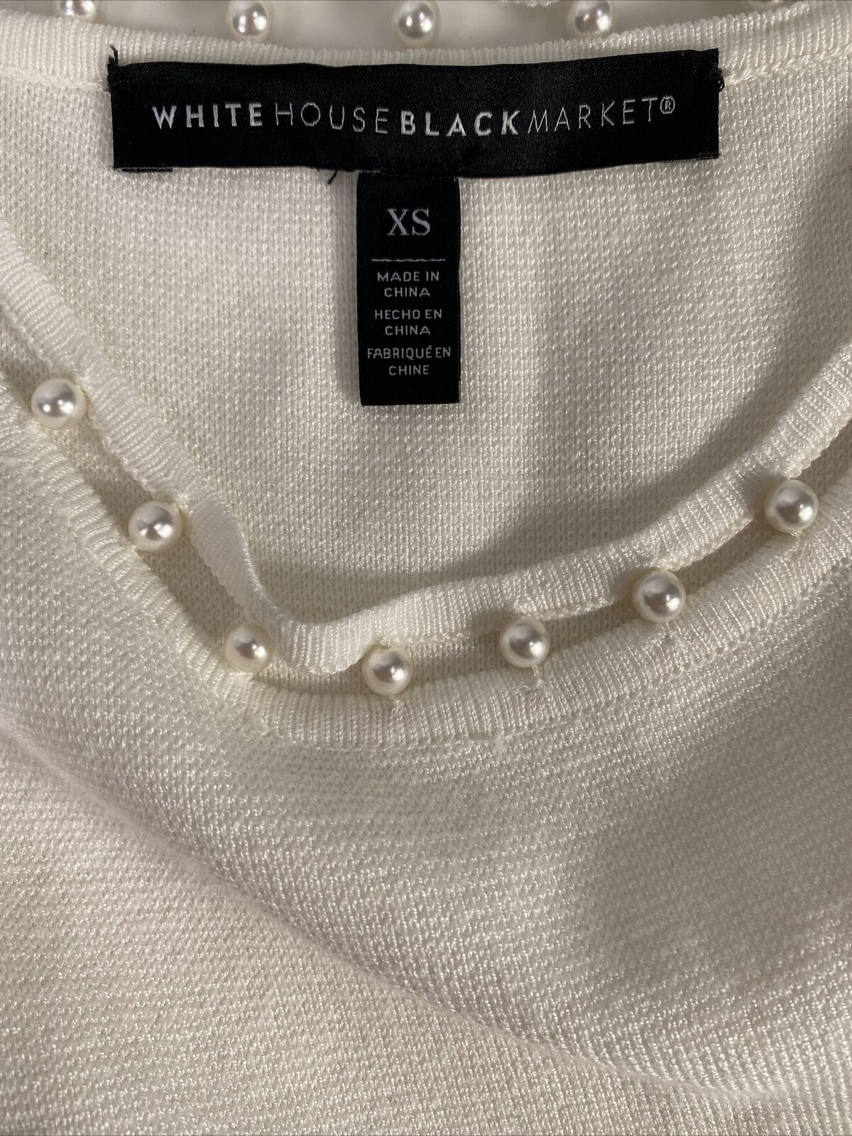 White House Black Market Suéter blanco de punto de escalera de imitación peal para mujer -XS
