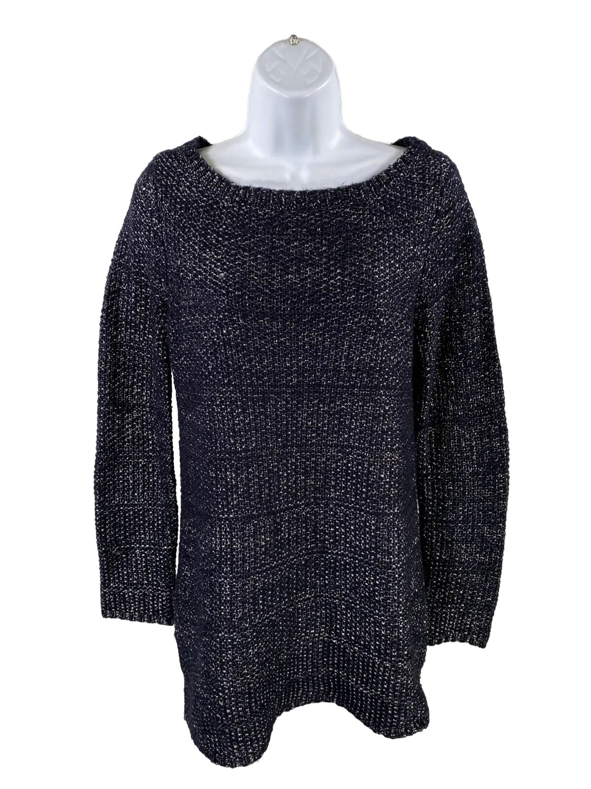 White House Black Market Women's Blue Metallic Pullover Sweater - XS
