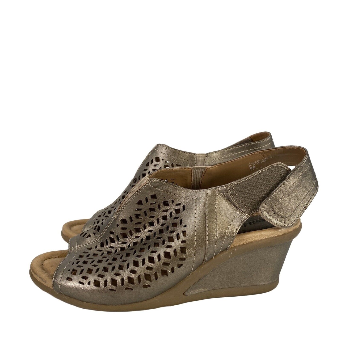Earth Women's Gold Synthetic Cascade Perforated Wedge Sandals - 8 D