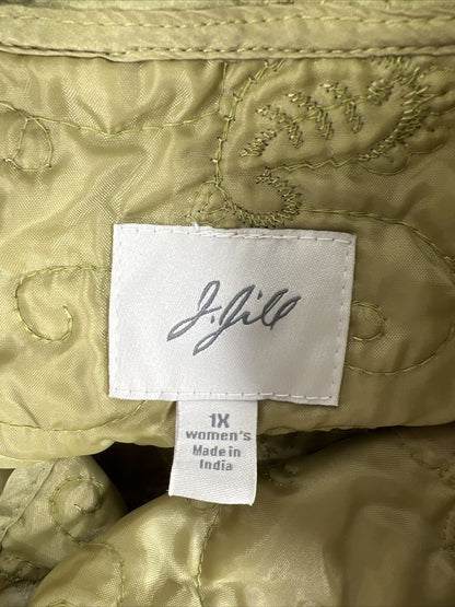 J. Jill Women's Green Button Quilted Lightweight Jacket - Plus 1X