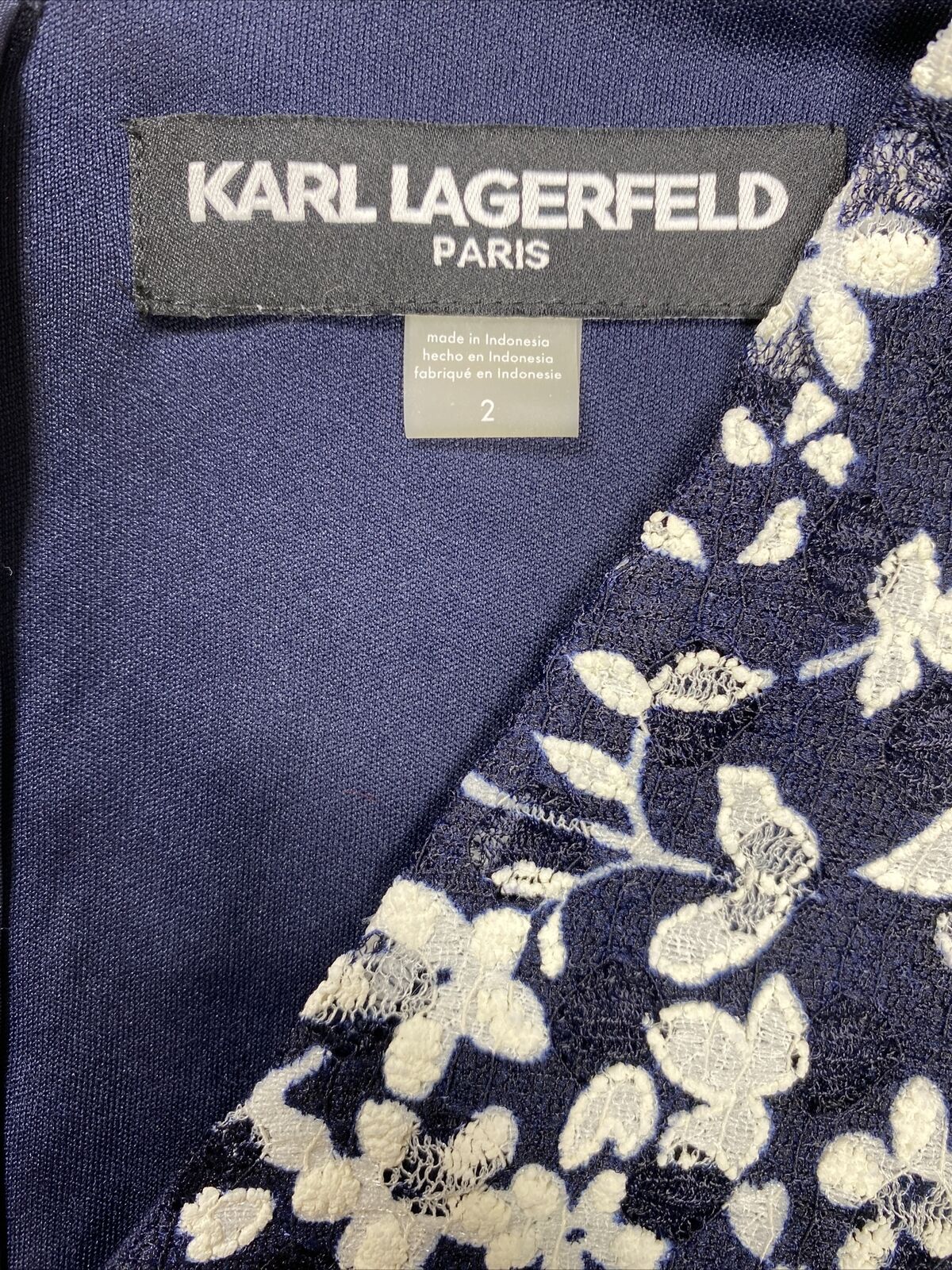 Karl Lagerfeld Women's Blue/White Lace Lined Sheath Dress - 2
