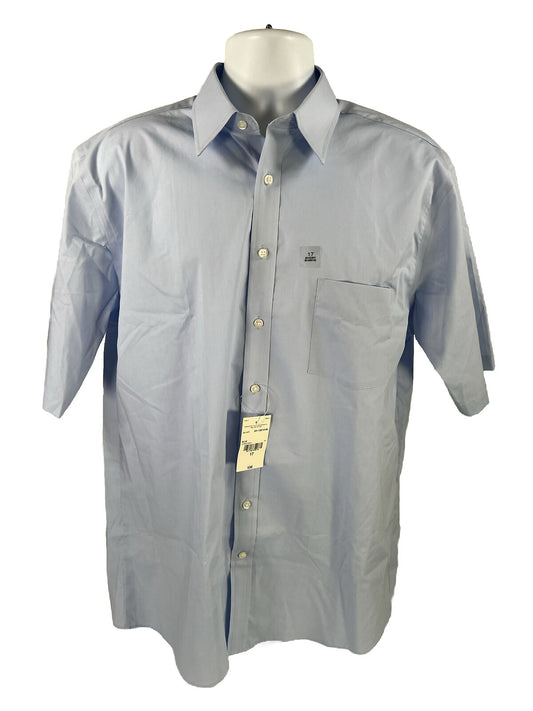 NEW Stafford Men's Blue Short Sleeve Travel Button Up Dress Shirt - 17
