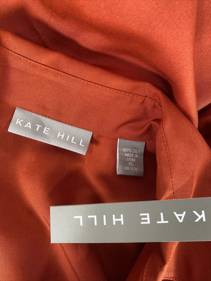 NEW Kate Hill Women's Orange 100% Silk Button Up Top - 16