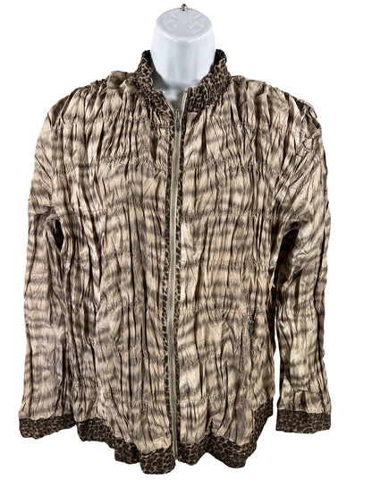 NEW Chico's Women's Brown Mixed Animal Pattern Crinkle Jacket - 2/US L