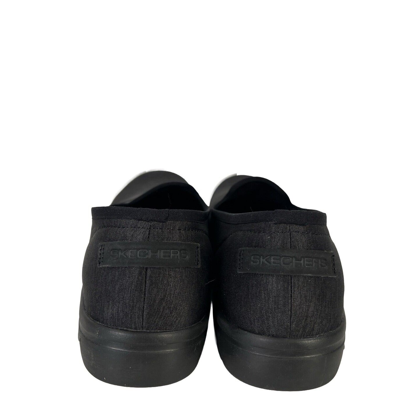 Skechers Mocasines planos sin cordones y cómodos con ajuste en arco para mujer, color negro, 9