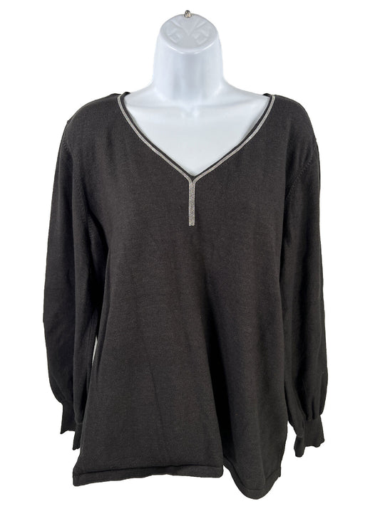 Chico's Suéter con cuello en V y cuentas gris carbón para mujer - 3/US XL