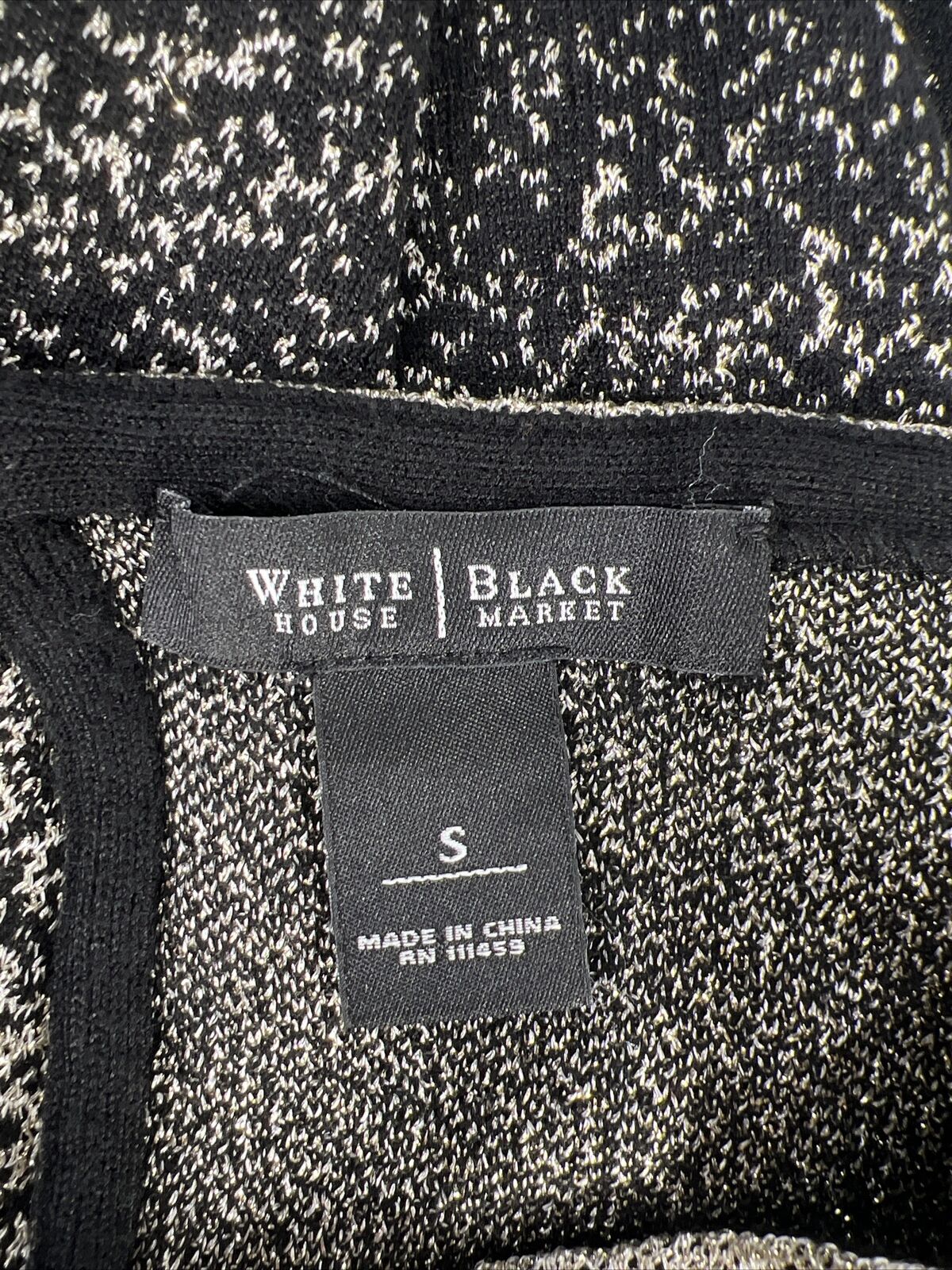 White House Black Market Women's Black Metallic Short Sleeve Sweater - S
