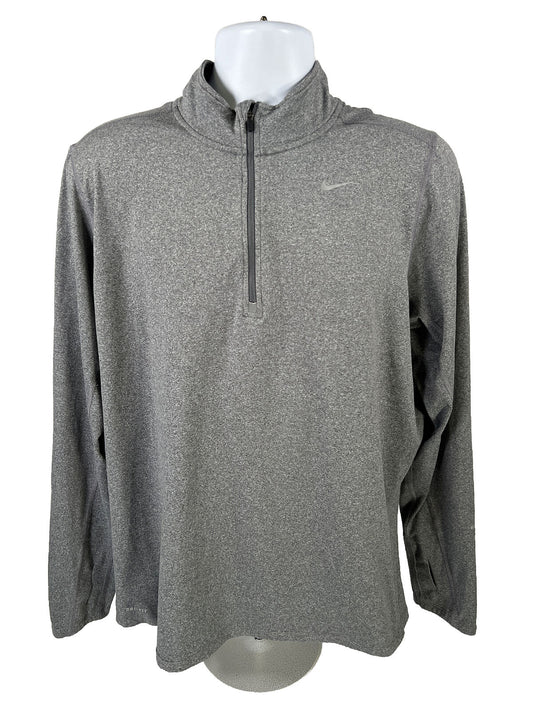 Nike Men's Gray Long Sleeve Dri-Fit Running 1/2 Zip Shirt - L