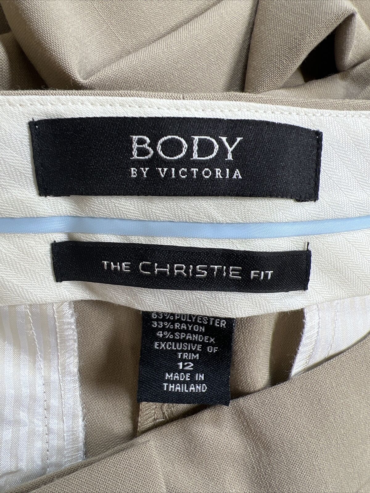 Body by Victoria Women's Beige The Christie Fit Dress Pants - 12