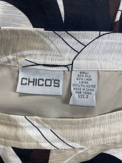 Chico's Women's Beige/Black Silk Pleated Skirt - 2 (US L)