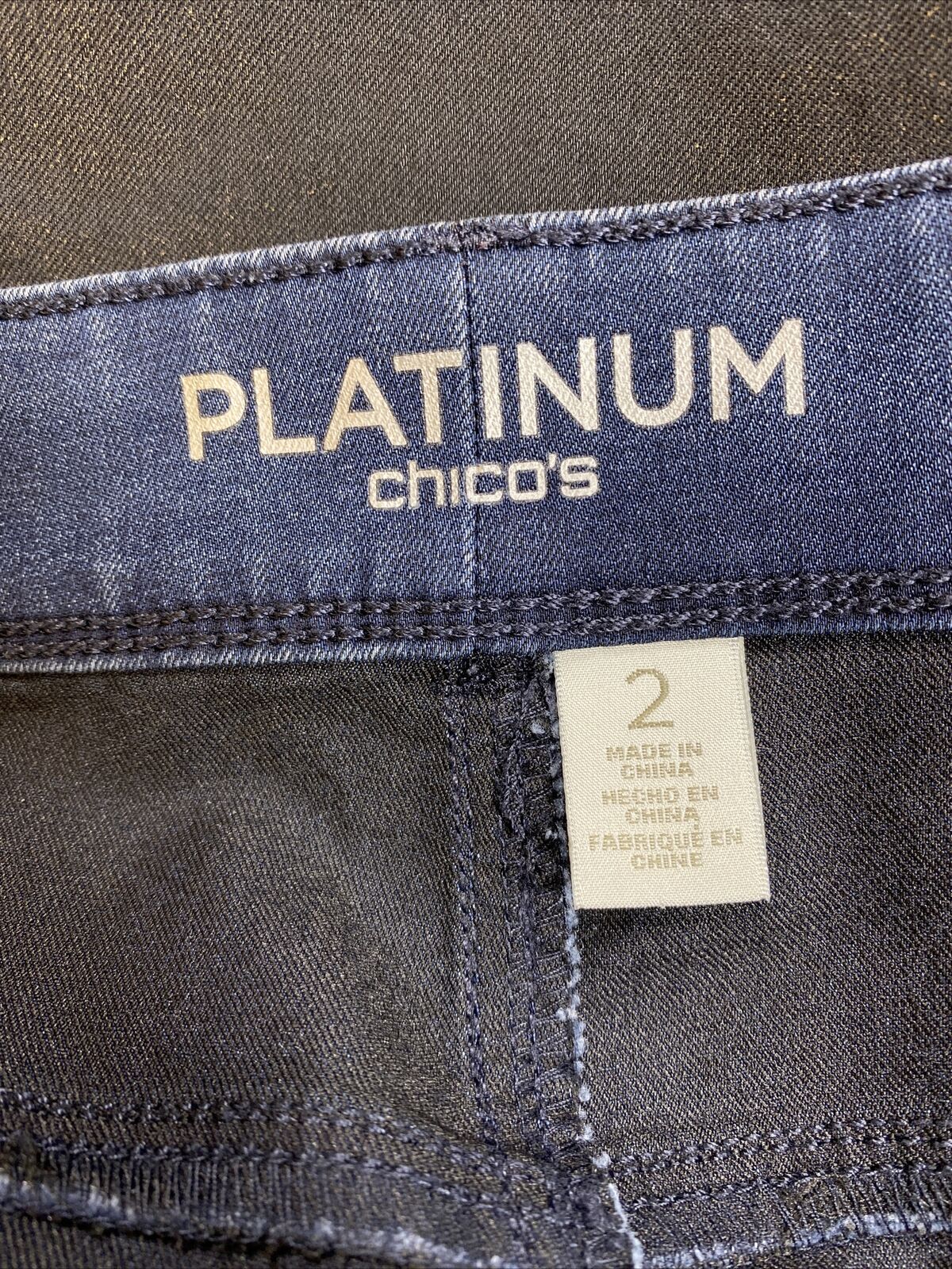 Chico's Platinum Women's Black Coated Straight Leg Jeans - 2 (US 12)