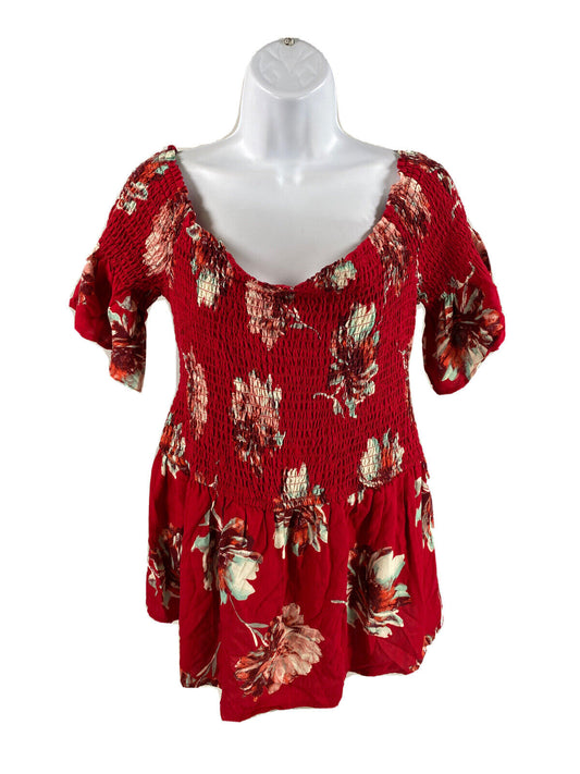 NEW Maurices Women's Red Floral Off The Shoulder Smocked Blouse - L
