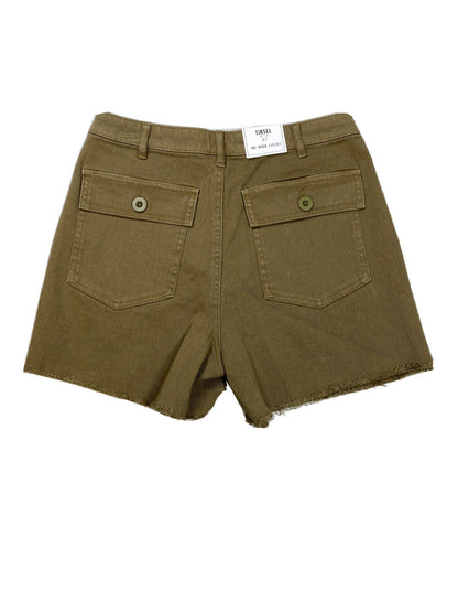 NEW TINSEL Pantalones cortos vaqueros de mezclilla de talle alto, color verde oliva, para mujer - 27