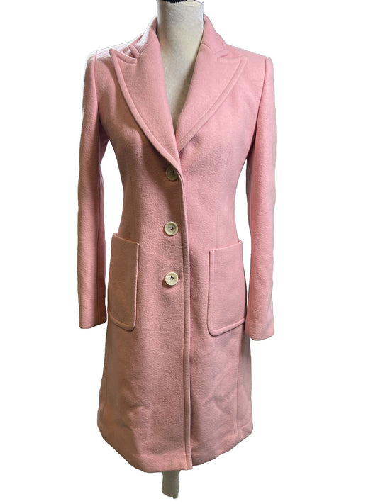 Banana Republic Women's Pink Wool Blend Lined Button Long Coat - S