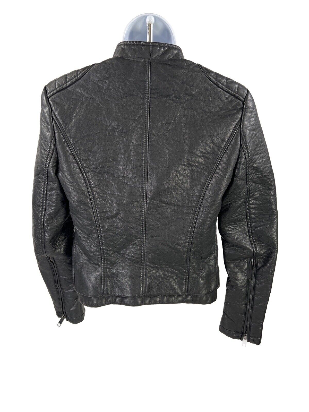 Zara Basic Women's Black Faux Leather Long Sleeve Open Moto Jacket - S